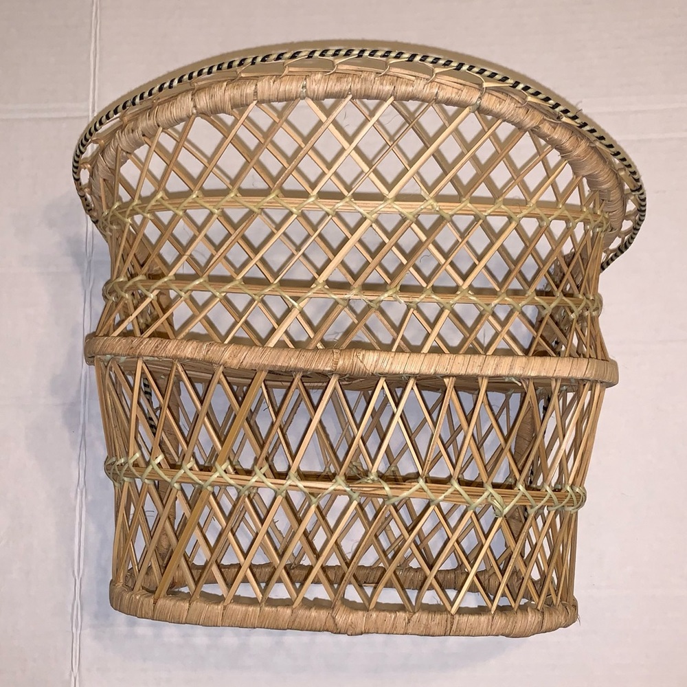 Vintage Wicker Rattan Peacock Couch Plant Stand